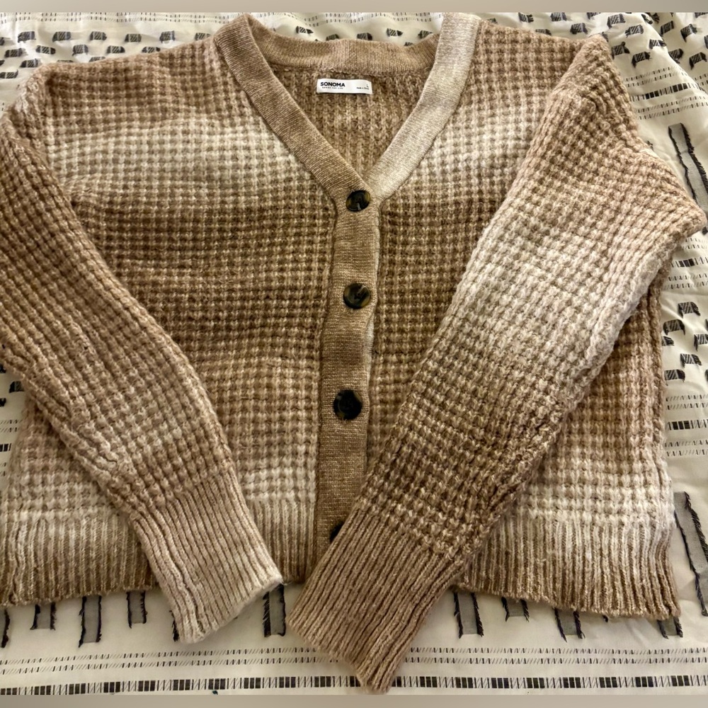 Sonoma Tan and Cream Cardigan Sweater LIKE NEW WORN ONCE!!!